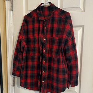 Plaid Button Down Shirt - Red and Black